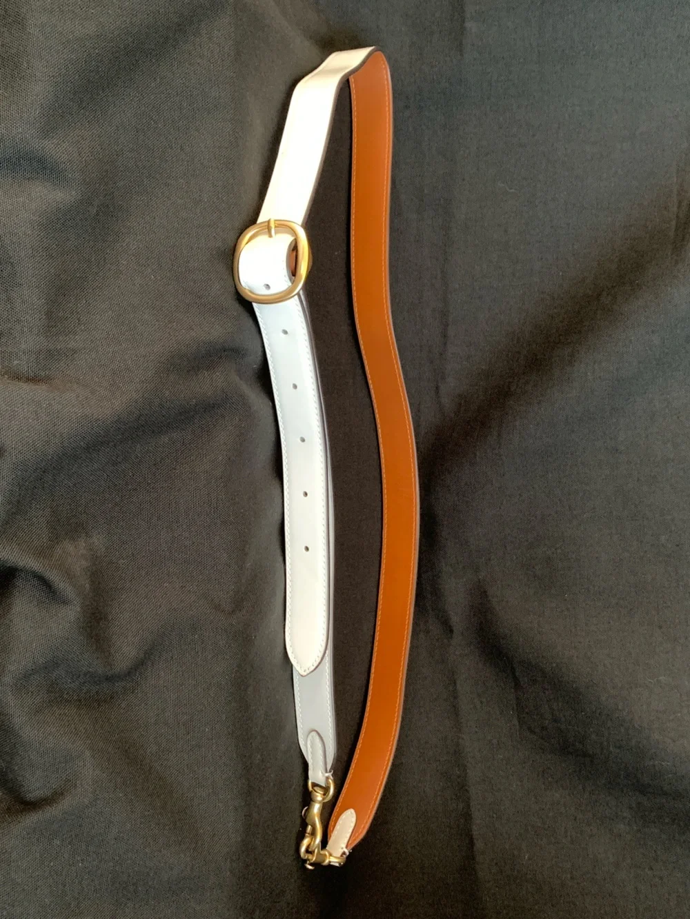 Coach White Patent Leather & Brown Leather Purse Strap w/Embossed Gold Hardware
